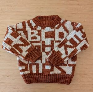 NWOT alphabet intarsia sweater, henna, 3-4y